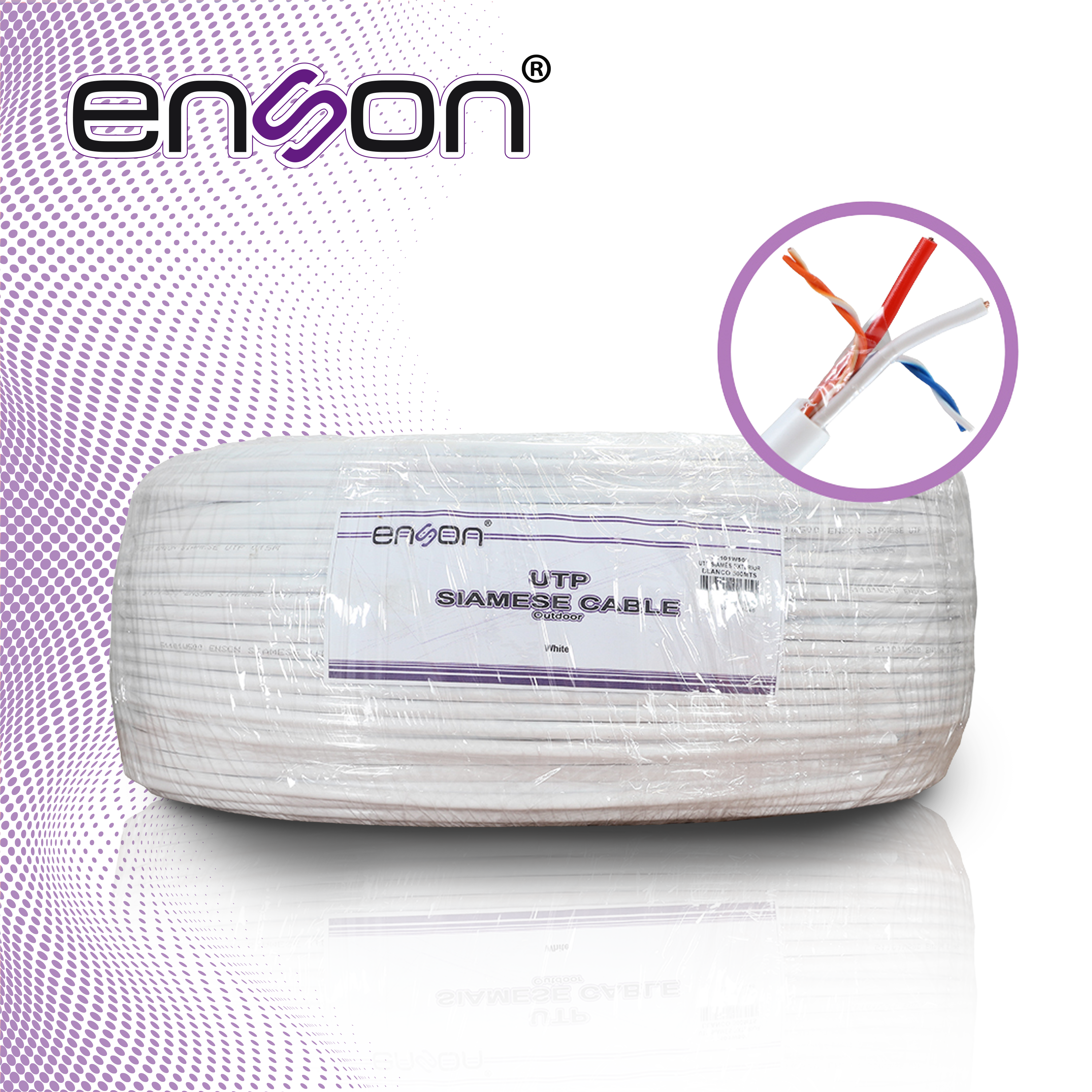 CABLE UTP SIAMES ENSON 51101W500 4C PARA DATOS Y DOS CABLES CALIBRE 18AWG (ROJO Y NEGRO) PARA ALIMENTACION, DISEÑADO PARA SU USO EN SOLUCIONES DE CCTV UNICAMENTE, BOBINA DE 500 METROS COLOR BLANCO PARA SU USO EN EXTERIOR