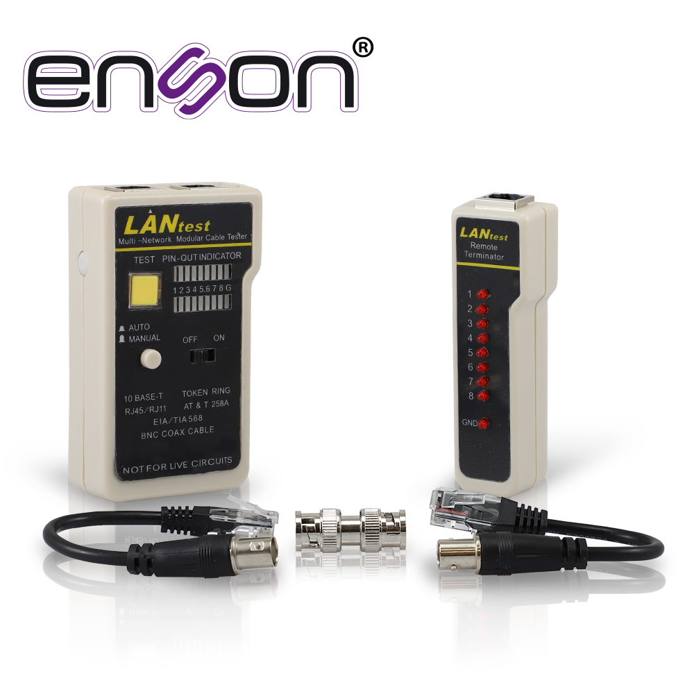 TESTER PARA CABLE DE RED ENSON ENS-TELN2 IDEAL PARA IDENTIFICAR ERRORES DE TERMINADO Y CONTINUIDAD EN CABLES DE RED Y TELEFONICO RJ45 Y RJ11, Y TAMBIEN DE CABLE BNC RG59 Y RG6